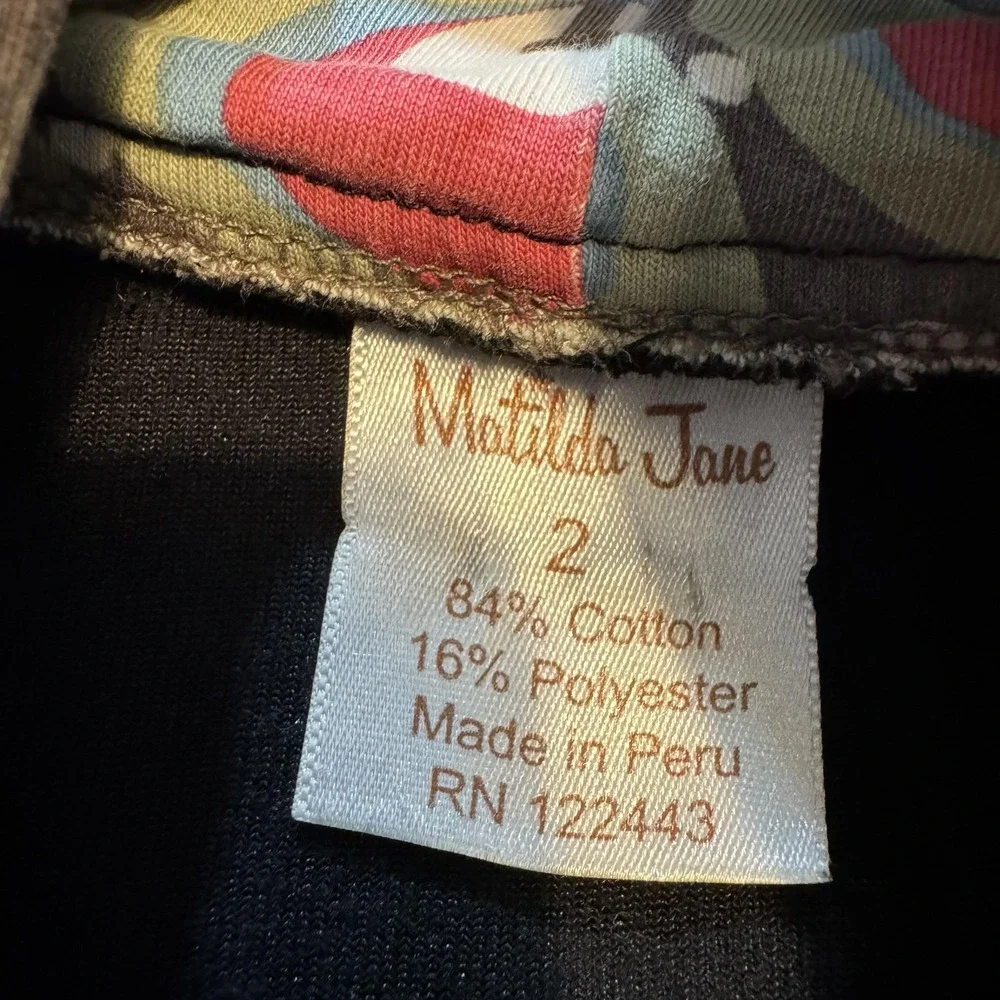 Matilda Jane‎ Dress Girls 2 Black Hooded Velour Tunic Pixie Hood Ruffle Buttons
